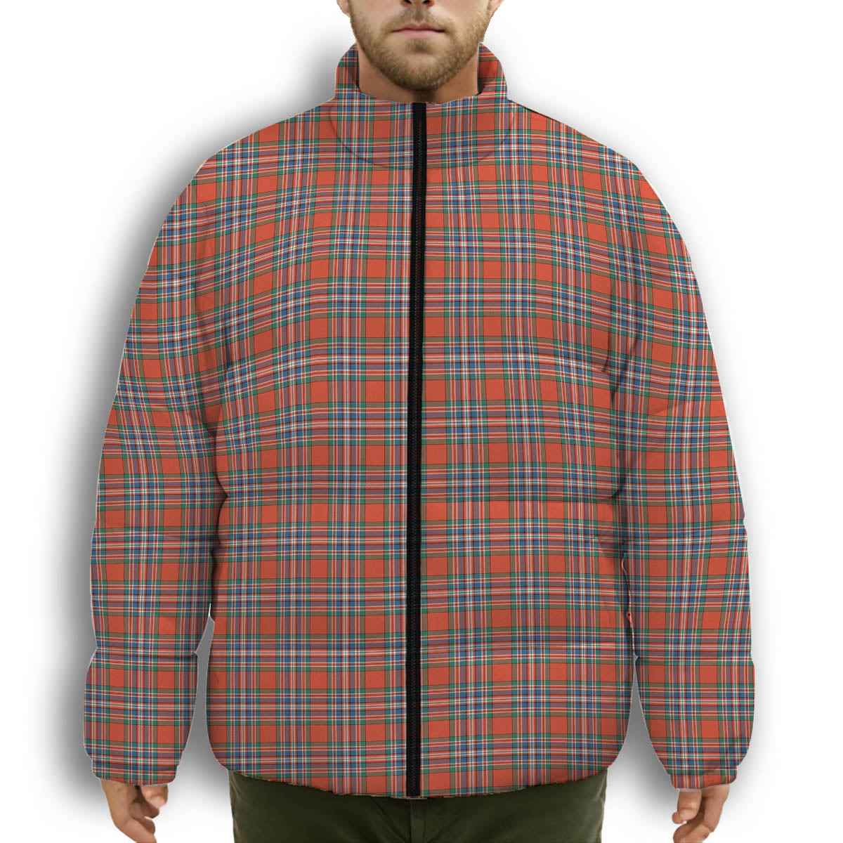 ScotsTee Shop Scottish McFarlane Ancient Premium Tartan Collar Down Jacket Winter White Duck Down Plaid