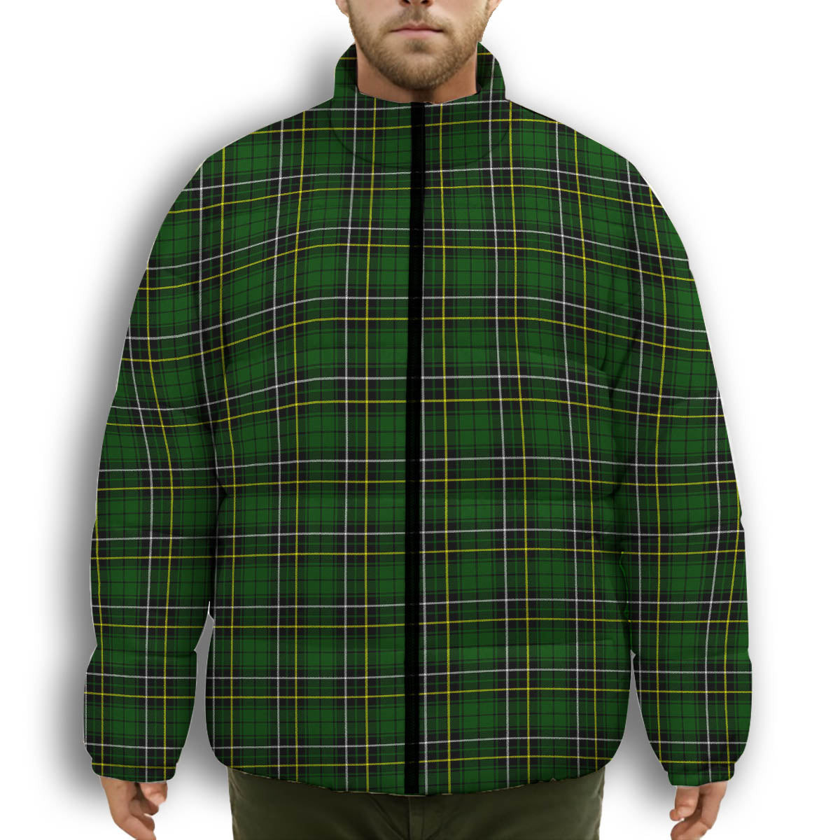 ScotsTee Shop Scottish MacAlpin Modern Premium Tartan Collar Down Jacket Winter White Duck Down Plaid