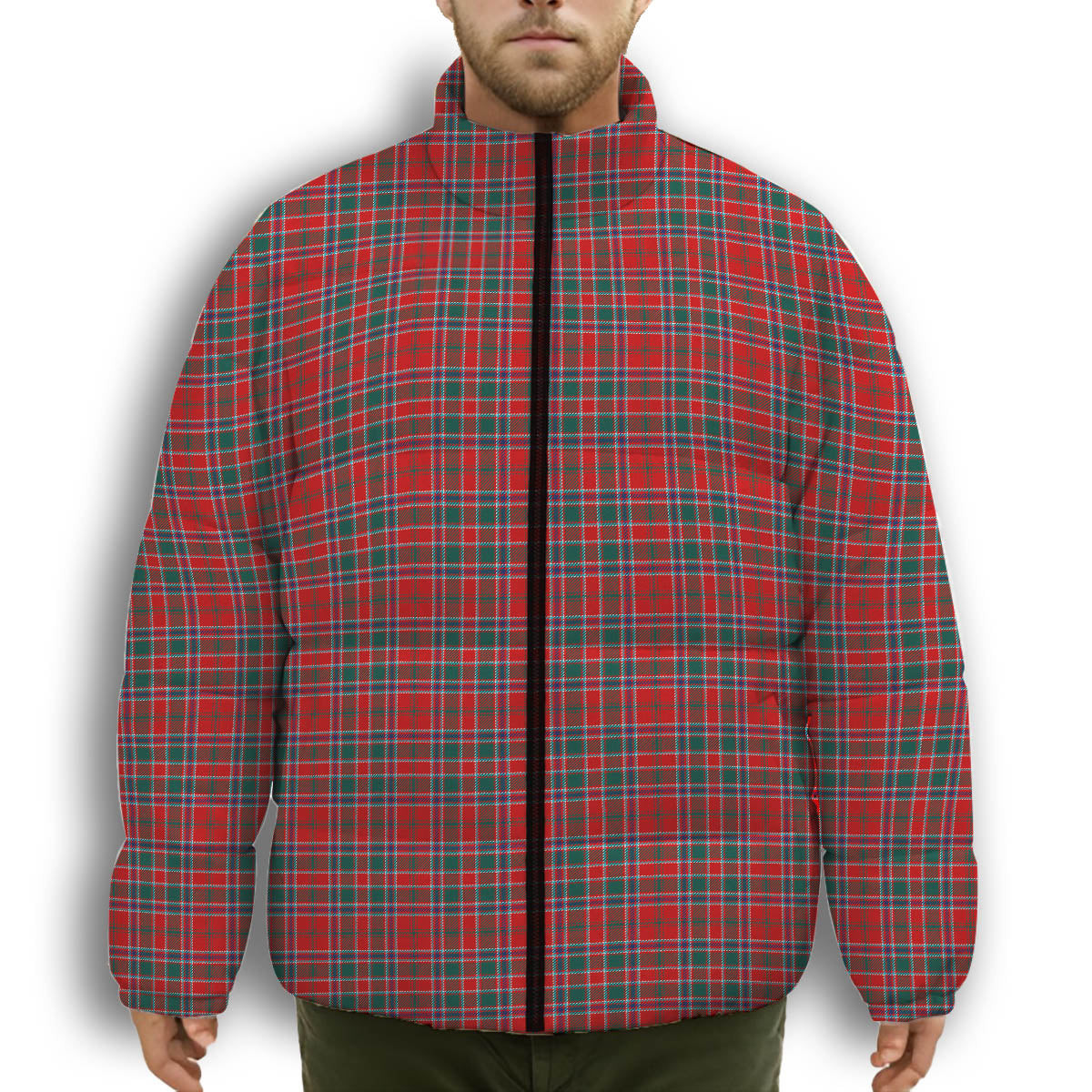 ScotsTee Shop Scottish MacDonald of Lochmaddy Modern Premium Tartan Collar Down Jacket Winter White Duck Down Plaid