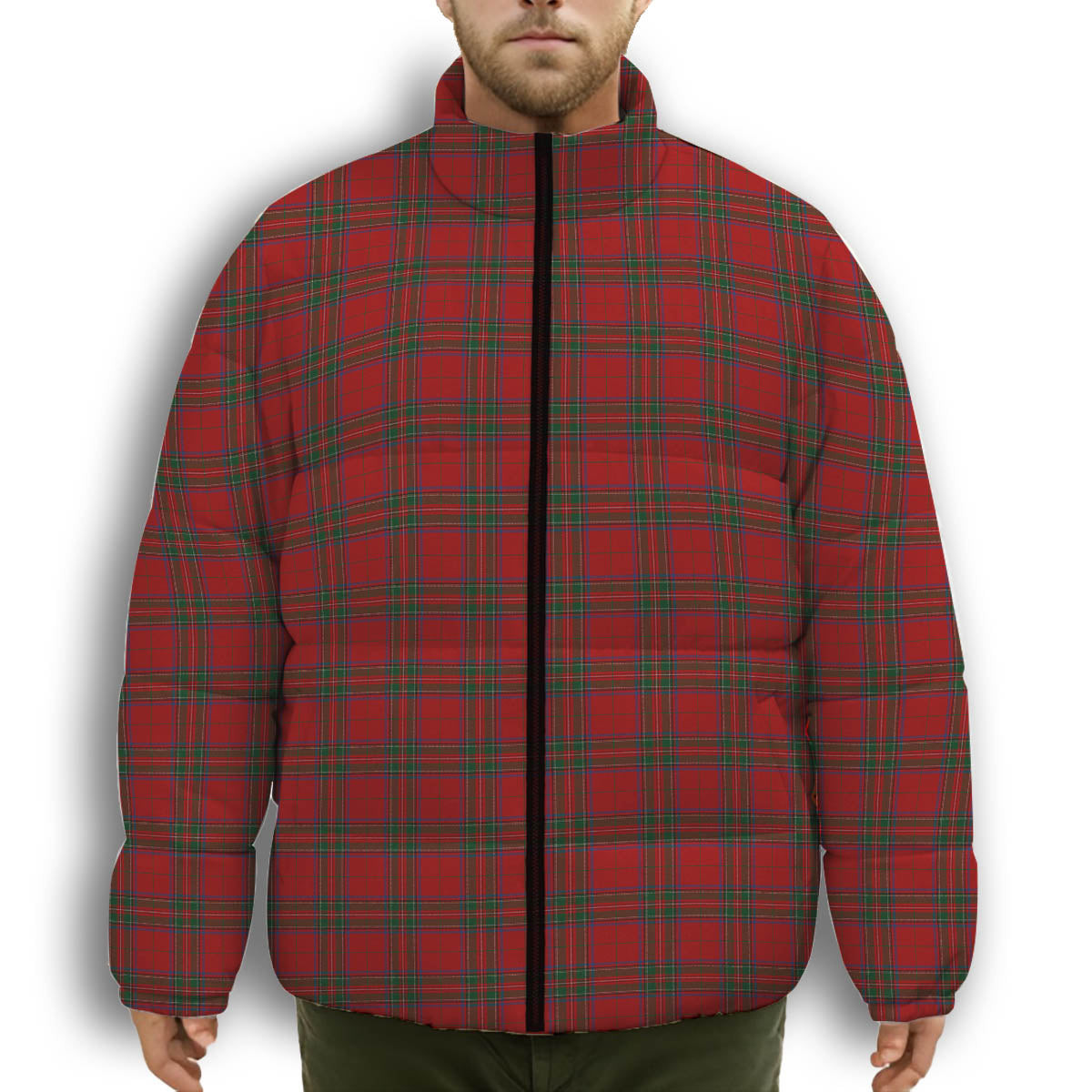 ScotsTee Shop Scottish Stewart of Rothesay 2 Premium Tartan Collar Down Jacket Winter White Duck Down Plaid