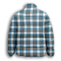 ScotsTee Shop Scottish Stewart Muted Blue Premium Tartan Collar Down Jacket Winter White Duck Down Plaid