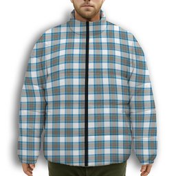 ScotsTee Shop Scottish Stewart Muted Blue Premium Tartan Collar Down Jacket Winter White Duck Down Plaid