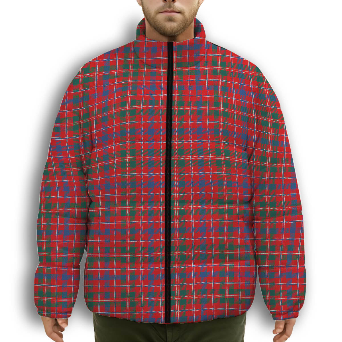 ScotsTee Shop Scottish McDonald of Glenaladale Modern Premium Tartan Collar Down Jacket Winter White Duck Down Plaid