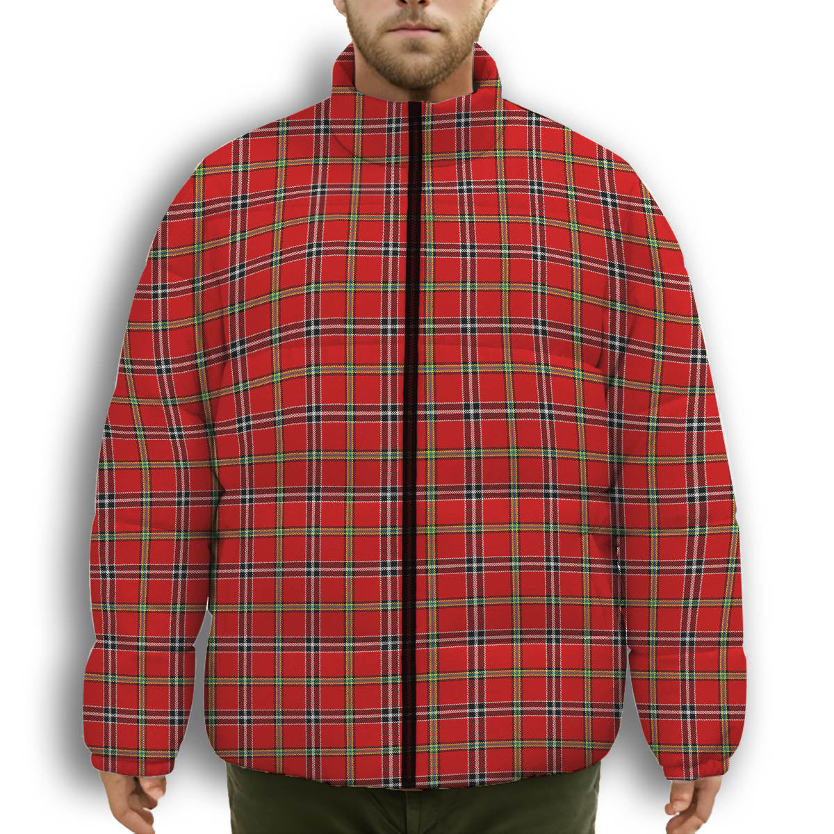 ScotsTee Shop Scottish Meldrum Dress Modern Premium Tartan Collar Down Jacket Winter White Duck Down Plaid
