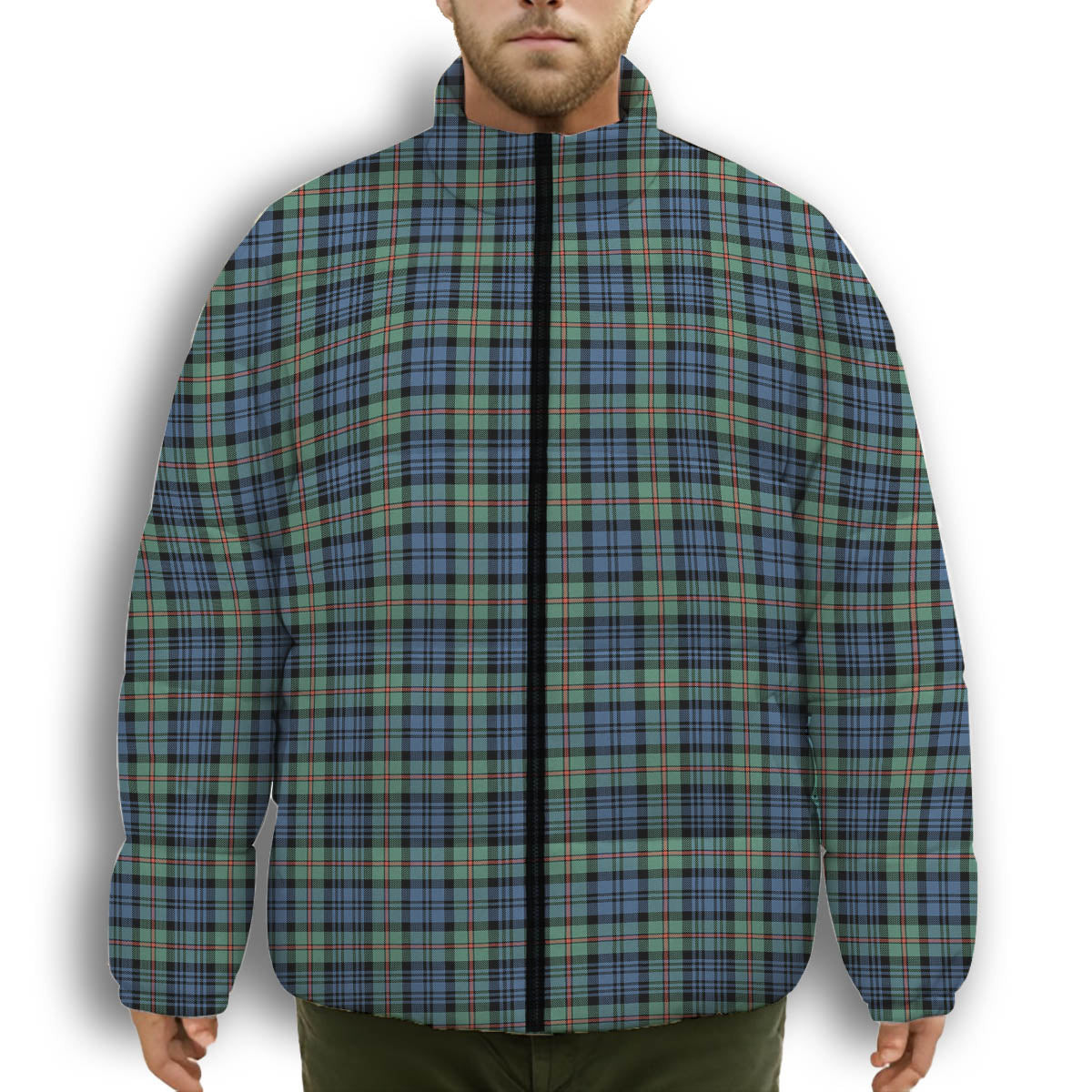 ScotsTee Shop Scottish MacKinlay Ancient Premium Tartan Collar Down Jacket Winter White Duck Down Plaid