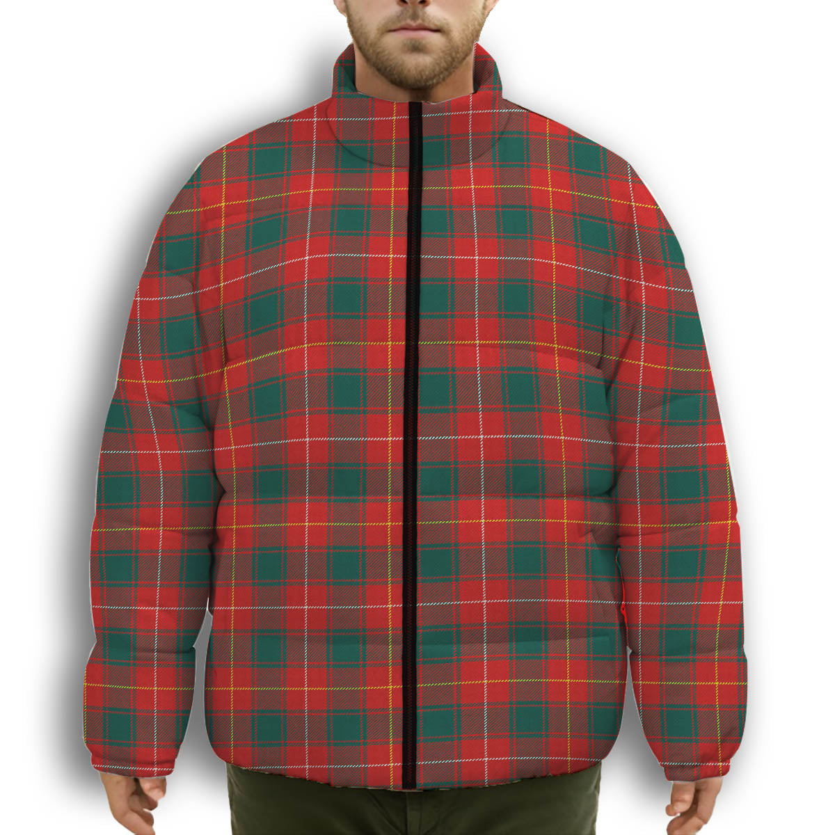 ScotsTee Shop Scottish MacFie Modern Premium Tartan Collar Down Jacket Winter White Duck Down Plaid