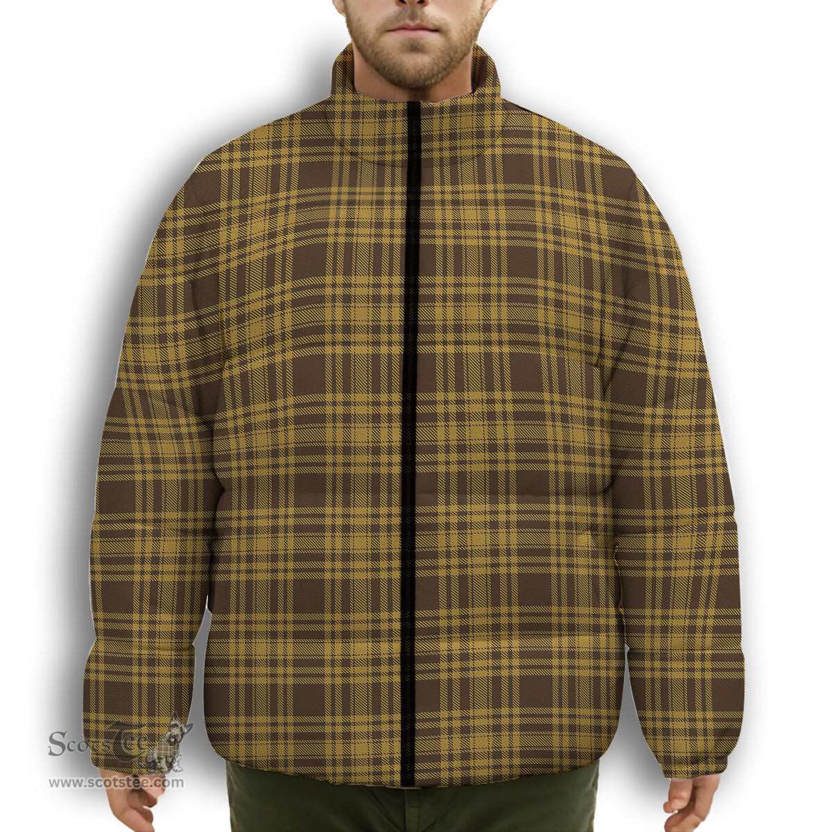 ScotsTee Shop Scottish Yellow Pencil Premium Tartan Collar Down Jacket Winter White Duck Down Plaid