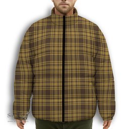 ScotsTee Shop Scottish Yellow Pencil Premium Tartan Collar Down Jacket Winter White Duck Down Plaid