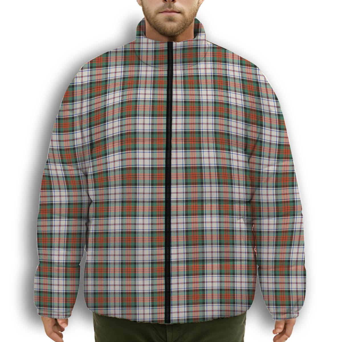 ScotsTee Shop Scottish MacDuff Dress Ancient SC Premium Tartan Collar Down Jacket Winter White Duck Down Plaid