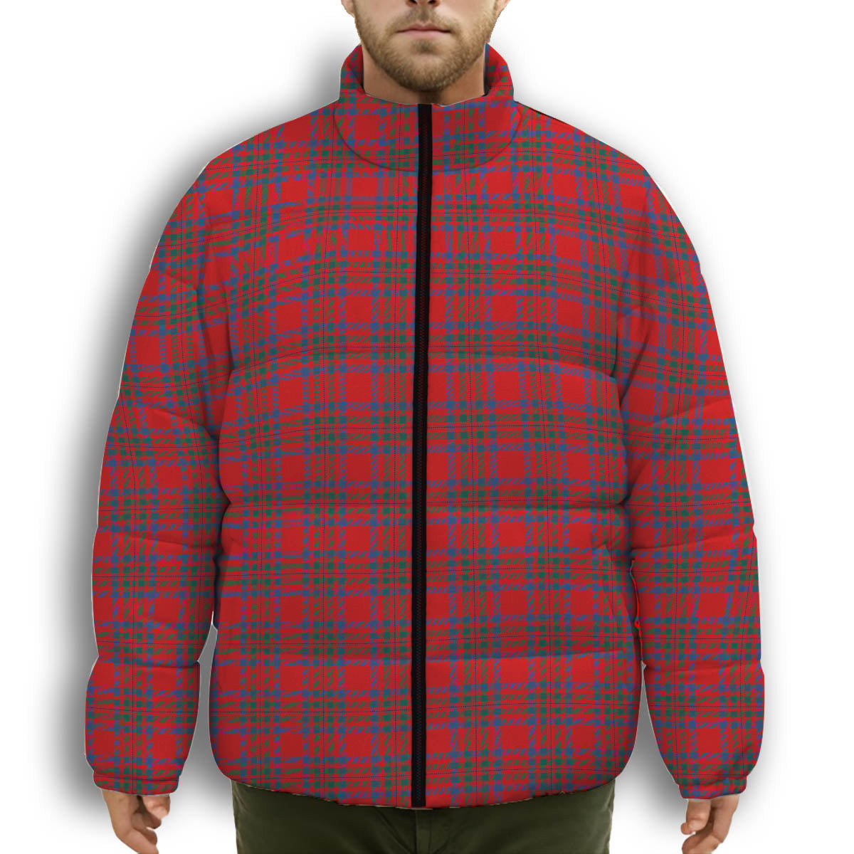 ScotsTee Shop Scottish Moffat District Modern Premium Tartan Collar Down Jacket Winter White Duck Down Plaid