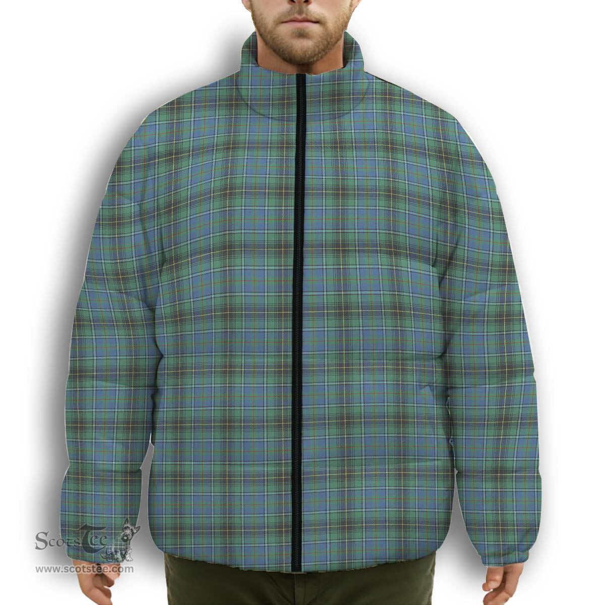 ScotsTee Shop Scottish MacInnes Ancient Premium Tartan Collar Down Jacket Winter White Duck Down Plaid