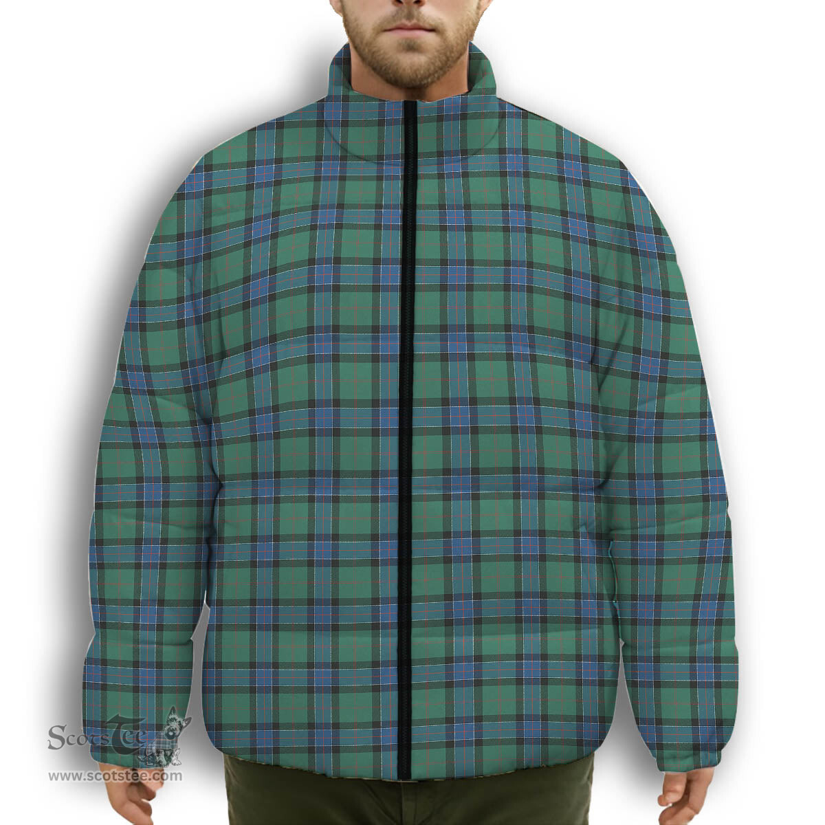 ScotsTee Shop Scottish Sinclair Hunting Ancient Premium Tartan Collar Down Jacket Winter White Duck Down Plaid