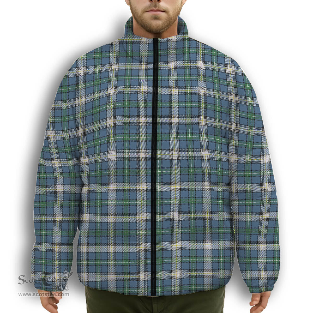 ScotsTee Shop Scottish McDowall Modern Premium Tartan Collar Down Jacket Winter White Duck Down Plaid