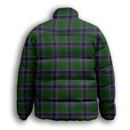 ScotsTee Shop Scottish Sinclair Green Premium Tartan Collar Down Jacket Winter White Duck Down Plaid