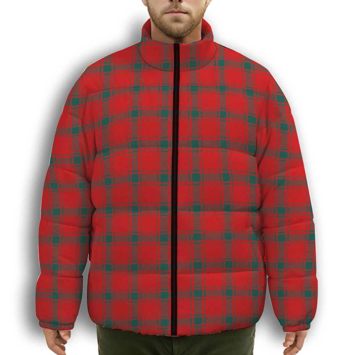 ScotsTee Shop Scottish McDonald of Sleat Modern Premium Tartan Collar Down Jacket Winter White Duck Down Plaid