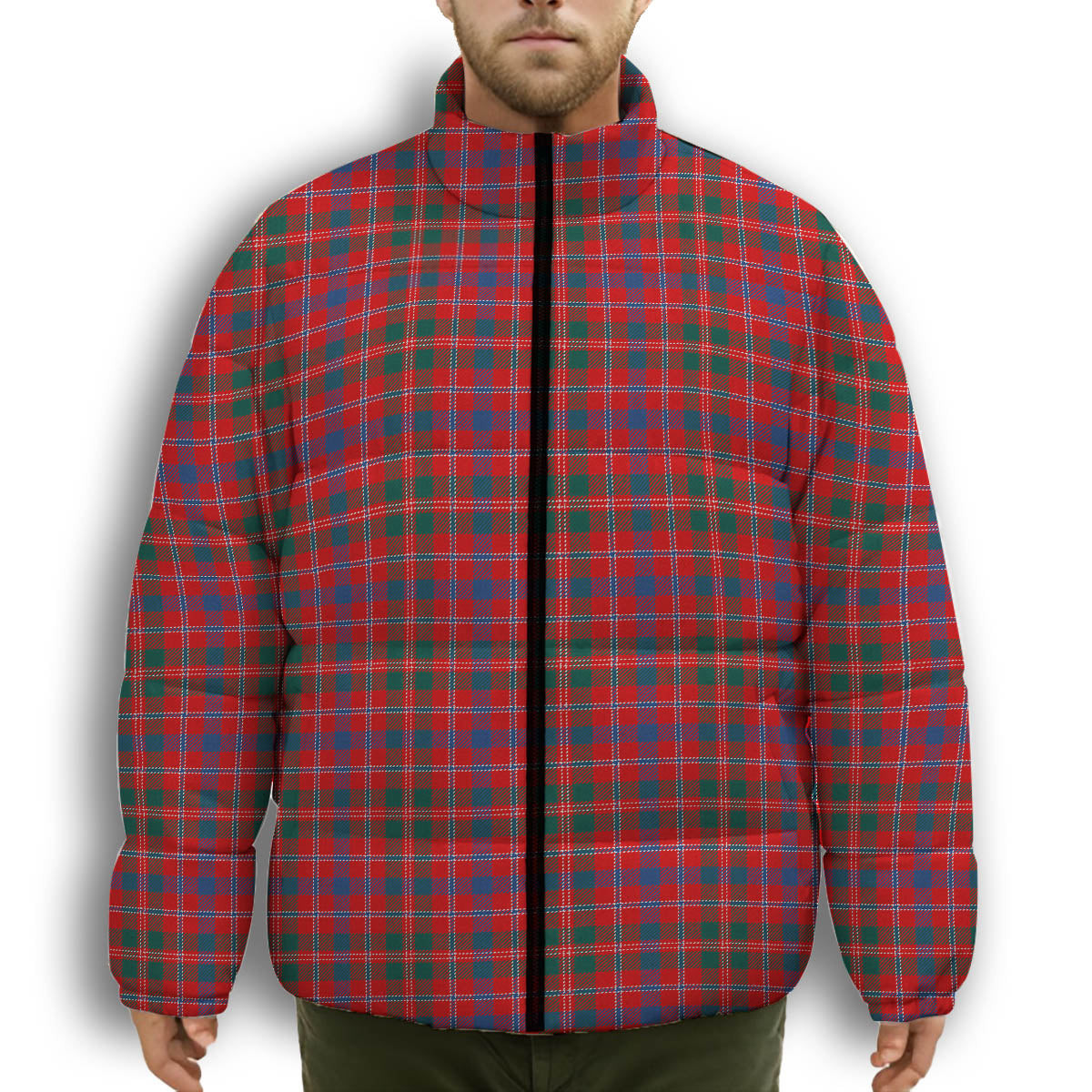ScotsTee Shop Scottish MacDonald of Glenaladale Modern Premium Tartan Collar Down Jacket Winter White Duck Down Plaid