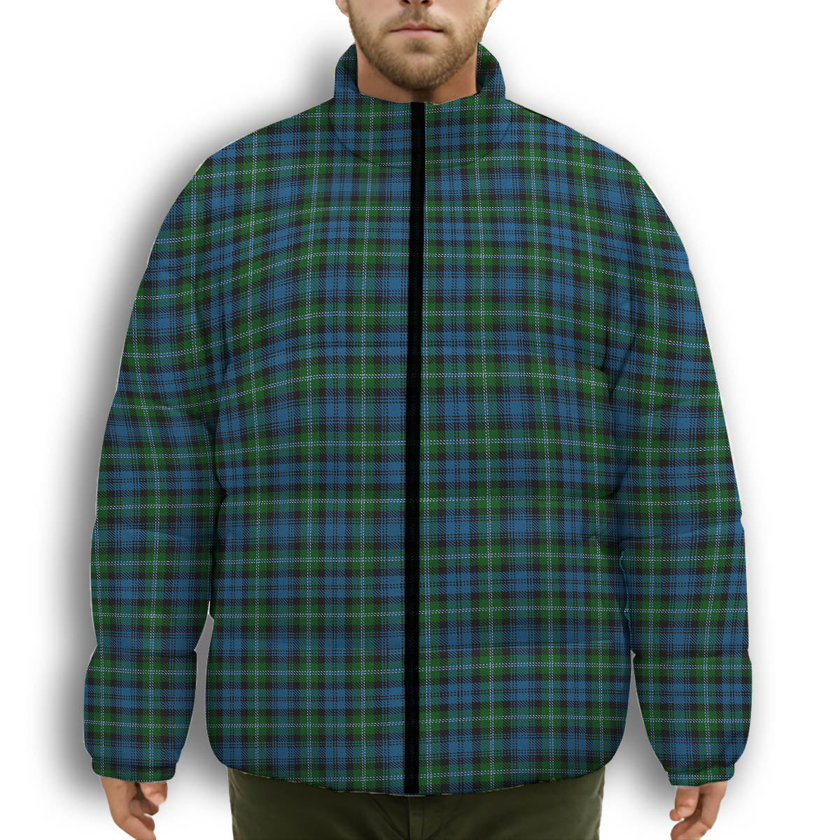 ScotsTee Shop Scottish Lyon Premium Tartan Collar Down Jacket Winter White Duck Down Plaid