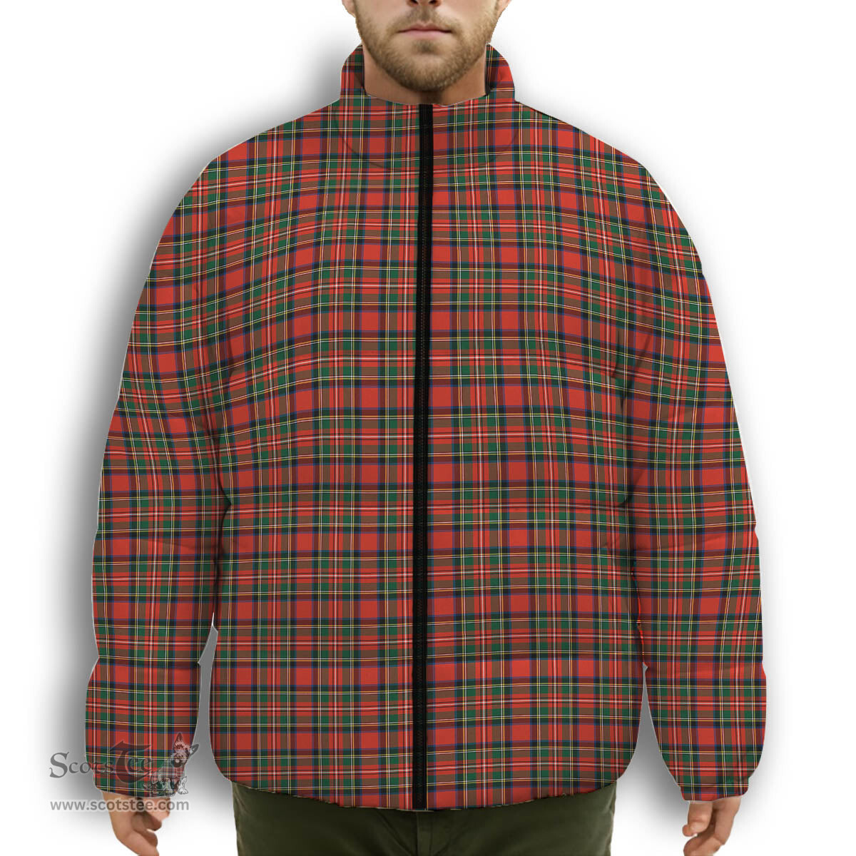 ScotsTee Shop Scottish Monypenny Premium Tartan Collar Down Jacket Winter White Duck Down Plaid