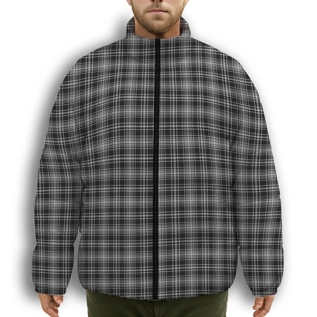 ScotsTee Shop Scottish McLean Black and White Premium Tartan Collar Down Jacket Winter White Duck Down Plaid