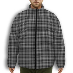 ScotsTee Shop Scottish McLean Black and White Premium Tartan Collar Down Jacket Winter White Duck Down Plaid