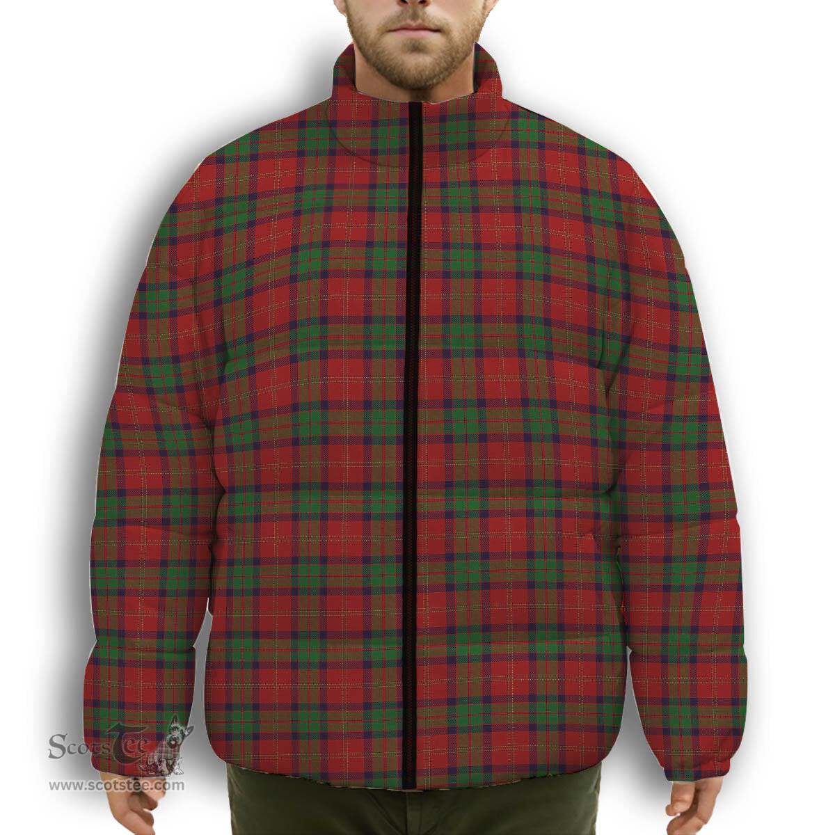 ScotsTee Shop Scottish McPherson of Cluny Premium Tartan Collar Down Jacket Winter White Duck Down Plaid