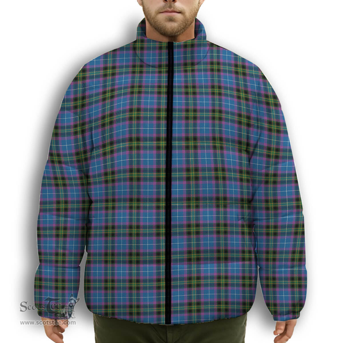 ScotsTee Shop Scottish Lang of Sherbrooke Ancient Clan Premium Tartan Collar Down Jacket Winter White Duck Down Plaid