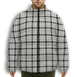 ScotsTee Shop Scottish McFarlane Black White Modern Premium Tartan Collar Down Jacket Winter White Duck Down Plaid