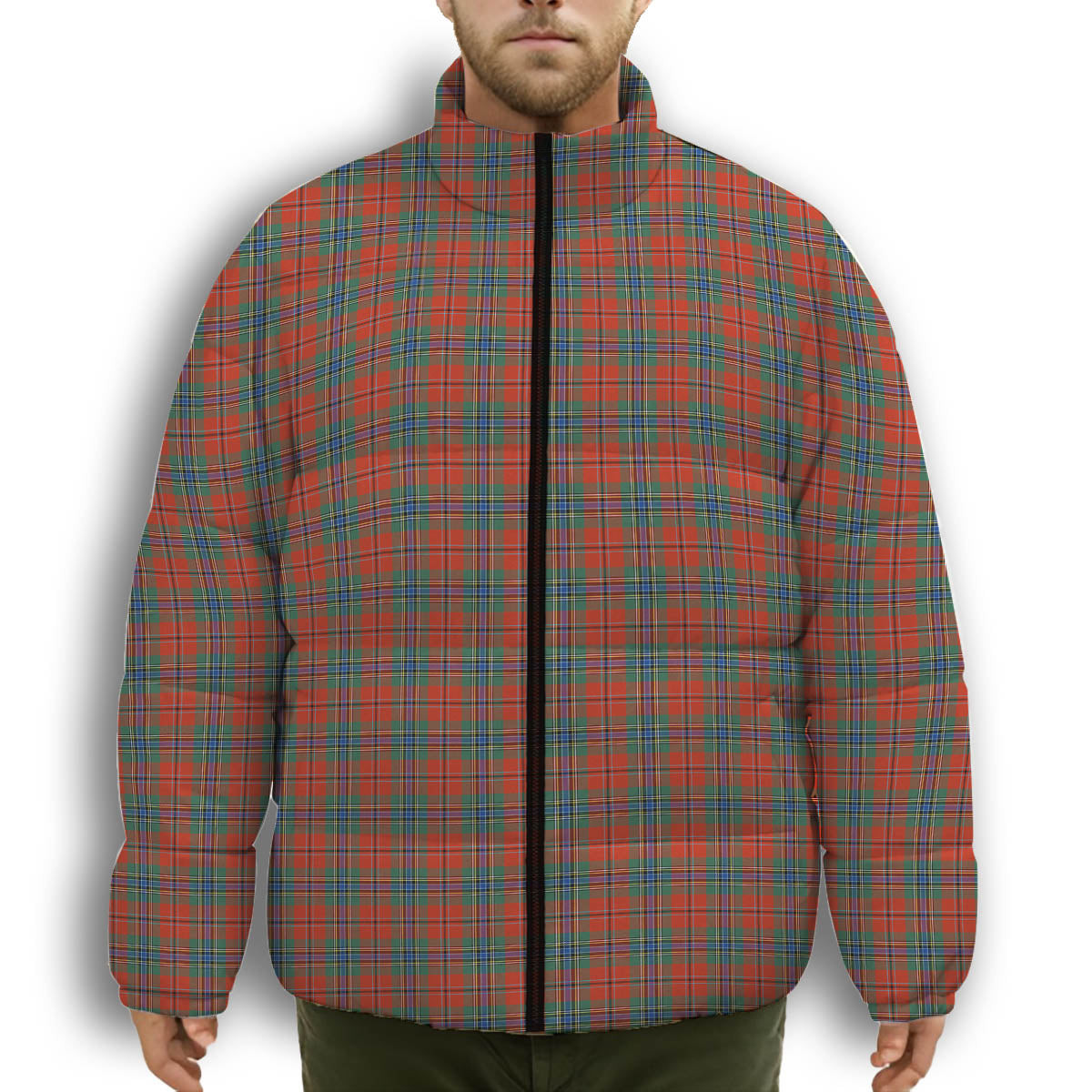 ScotsTee Shop Scottish McLean of Duart Ancient Premium Tartan Collar Down Jacket Winter White Duck Down Plaid