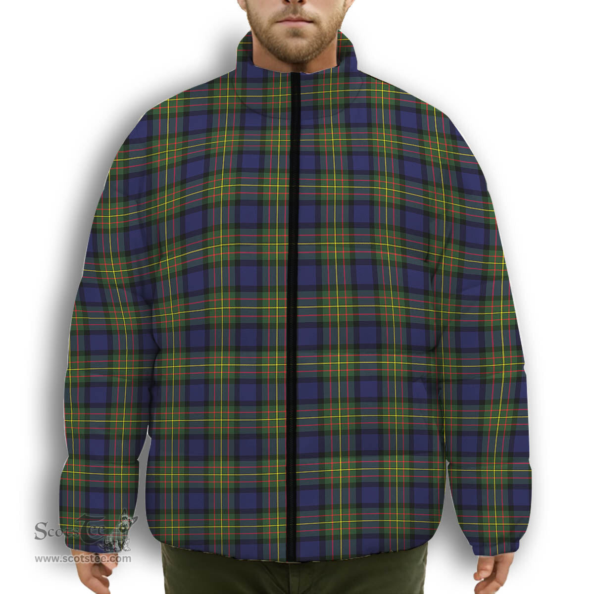 ScotsTee Shop Scottish McLaren Modern Premium Tartan Collar Down Jacket Winter White Duck Down Plaid