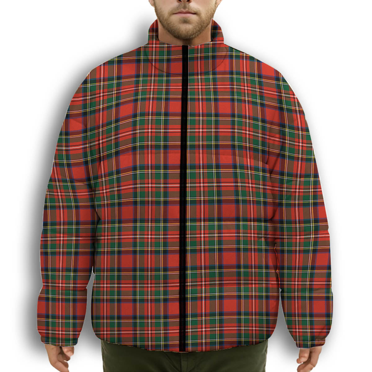 ScotsTee Shop Scottish Lyle Premium Tartan Collar Down Jacket Winter White Duck Down Plaid