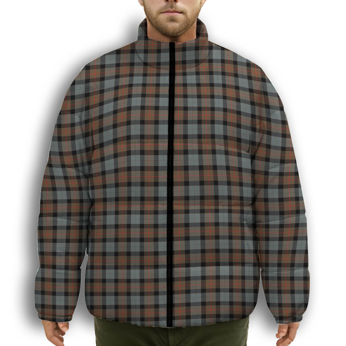 ScotsTee Shop Scottish Gunn Weathered Premium Tartan Collar Down Jacket Winter White Duck Down Plaid