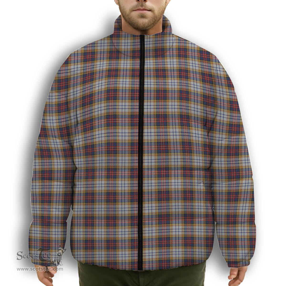 ScotsTee Shop Scottish McInnes Ancient Hunting Premium Tartan Collar Down Jacket Winter White Duck Down Plaid