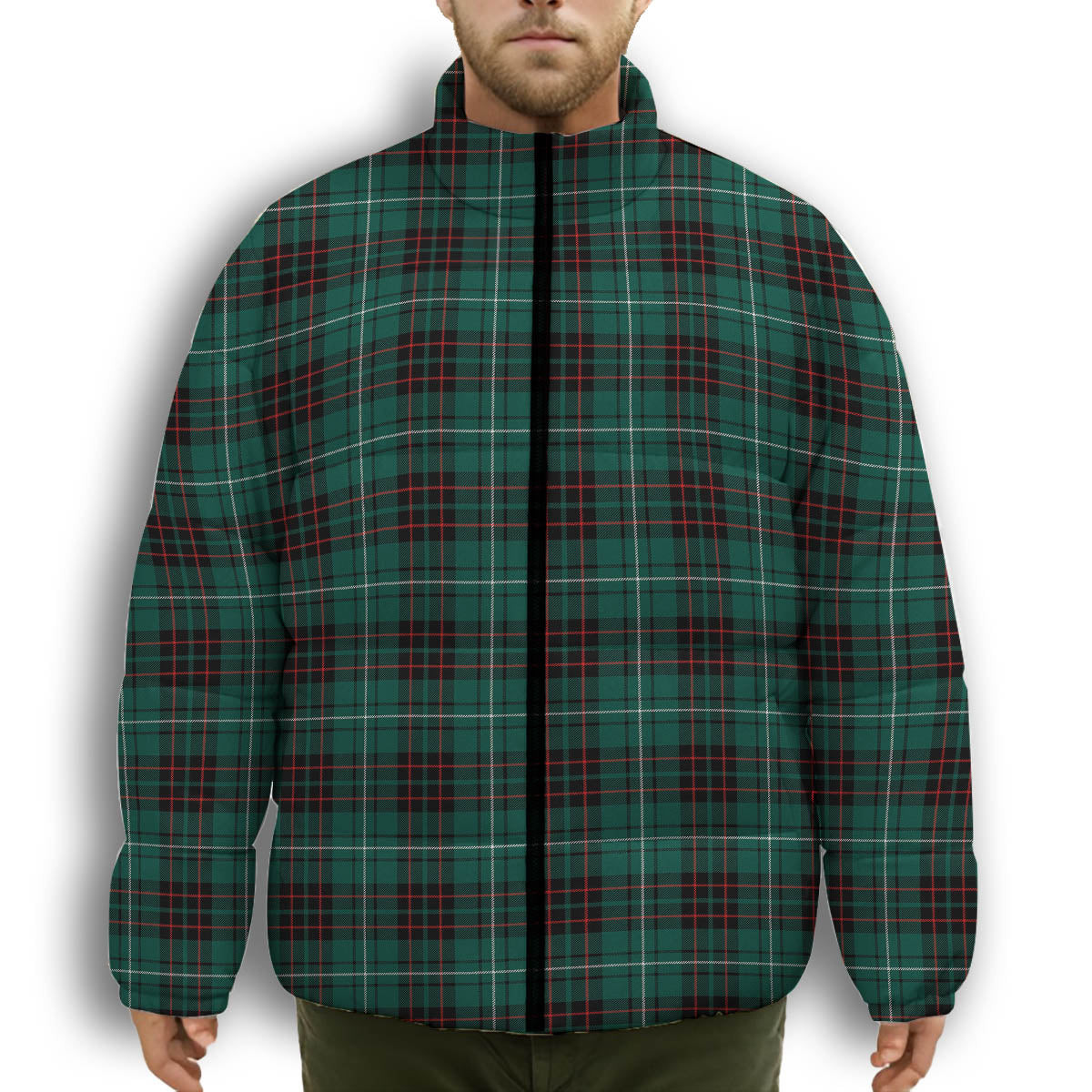 ScotsTee Shop Scottish MacAuley of Lewis Modern Premium Tartan Collar Down Jacket Winter White Duck Down Plaid