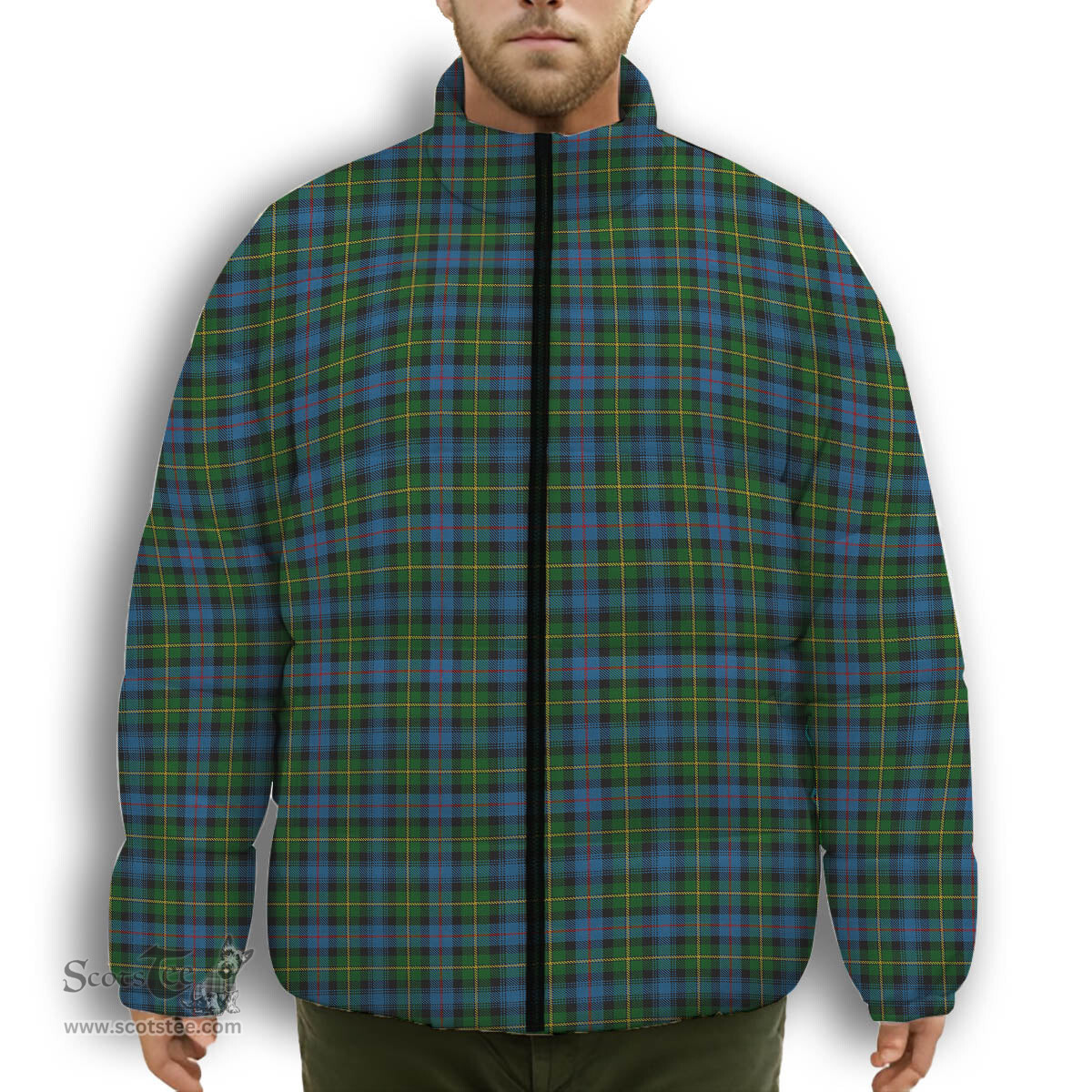 ScotsTee Shop Scottish McLeod of Skye Premium Tartan Collar Down Jacket Winter White Duck Down Plaid