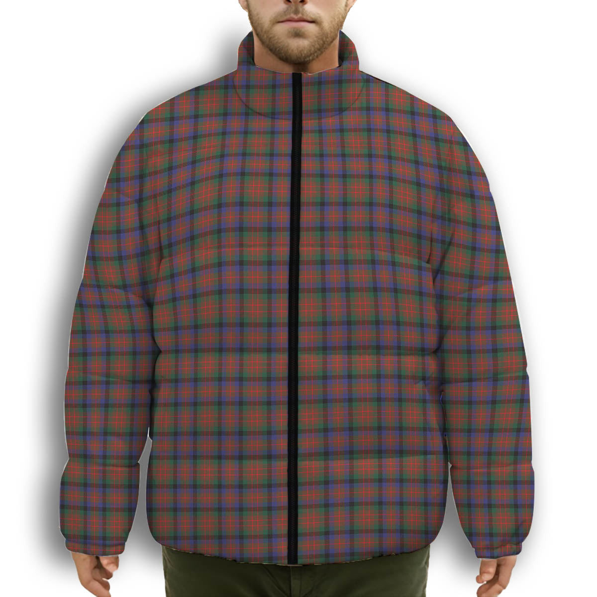 ScotsTee Shop Scottish MacDuff Hunting Modern SC Premium Tartan Collar Down Jacket Winter White Duck Down Plaid