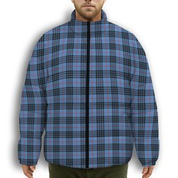 ScotsTee Shop Scottish MacKay Blue Premium Tartan Collar Down Jacket Winter White Duck Down Plaid