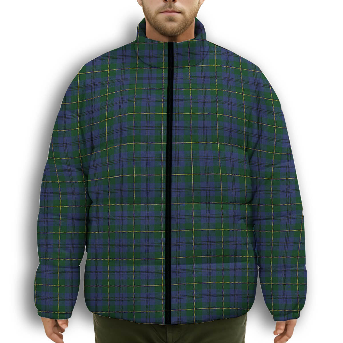 ScotsTee Shop Scottish Johnstone 1 Premium Tartan Collar Down Jacket Winter White Duck Down Plaid