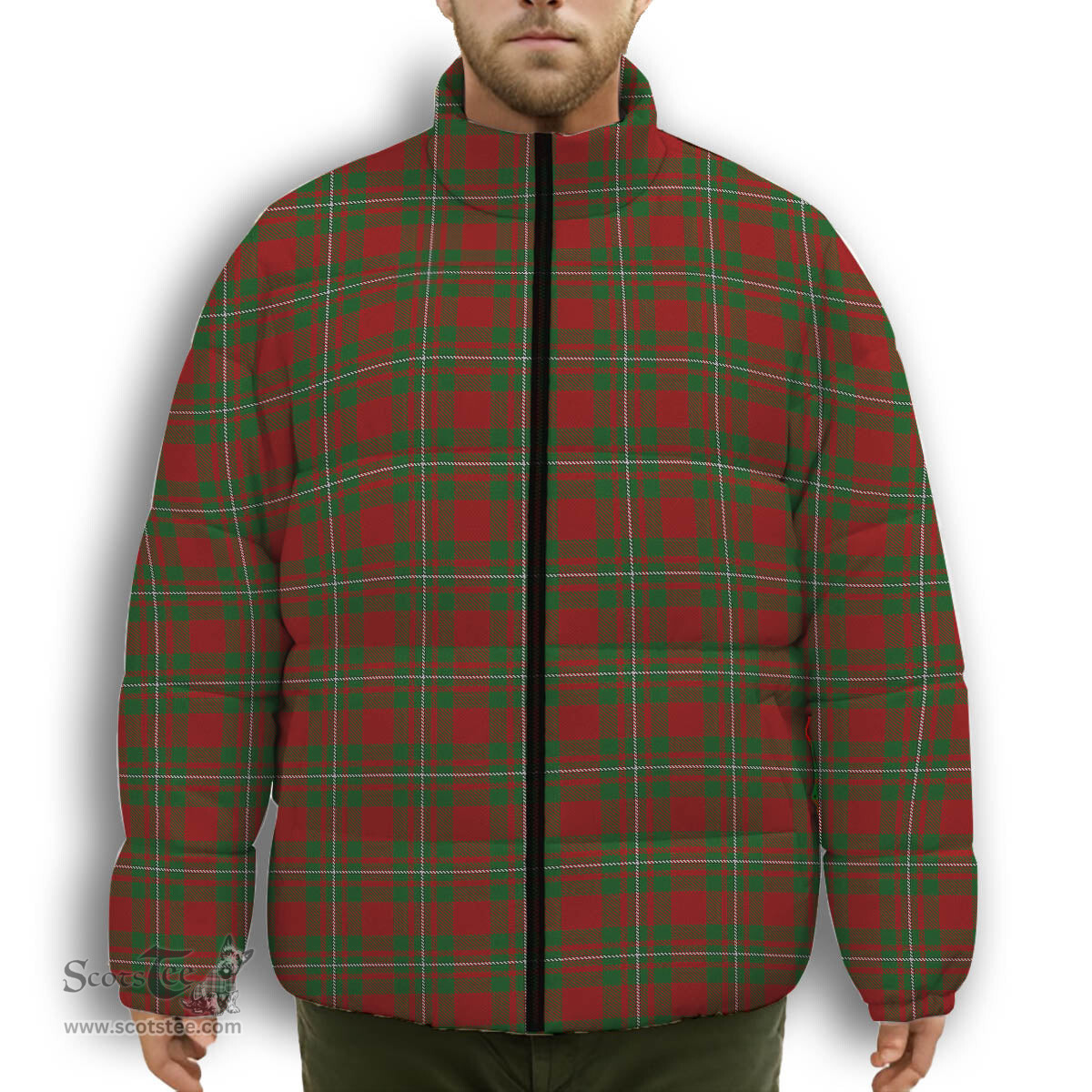 ScotsTee Shop Scottish MacGregor Modern Premium Tartan Collar Down Jacket Winter White Duck Down Plaid