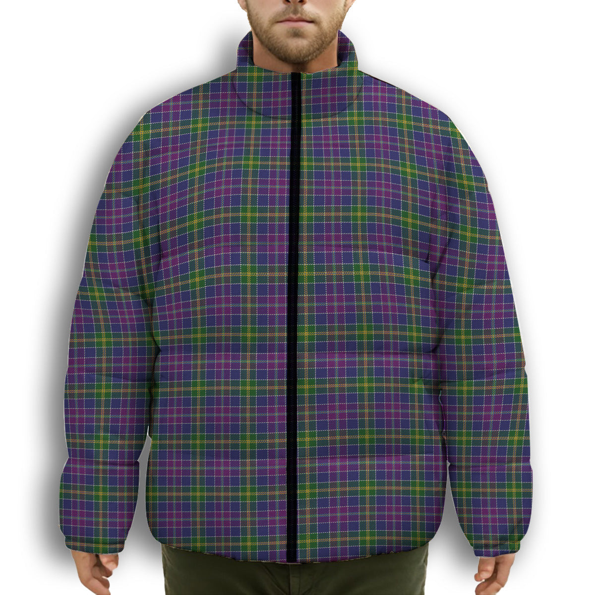 ScotsTee Shop Scottish Yule Premium Tartan Collar Down Jacket Winter White Duck Down Plaid