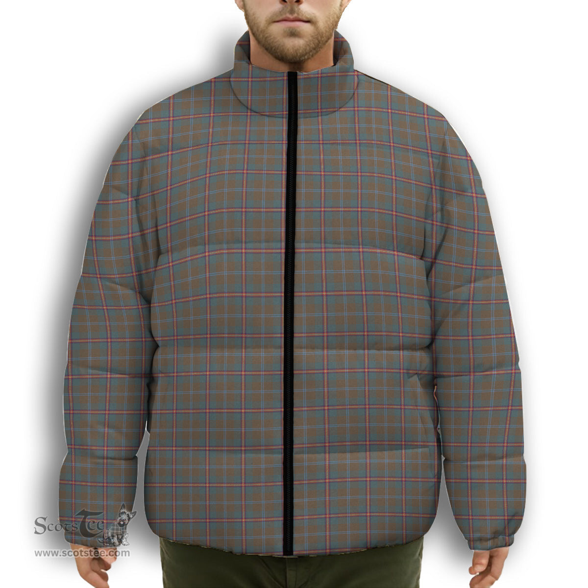 ScotsTee Shop Scottish Young Weathered Clan Premium Tartan Collar Down Jacket Winter White Duck Down Plaid