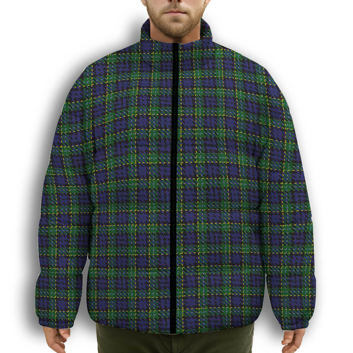ScotsTee Shop Scottish Hogarth of Firhill Premium Tartan Collar Down Jacket Winter White Duck Down Plaid