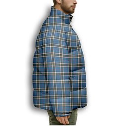 ScotsTee Shop Scottish Thomson Blue Modern Clan Premium Tartan Collar Down Jacket Winter White Duck Down Plaid
