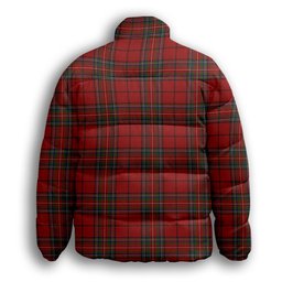 ScotsTee Shop Scottish Stewart of Galloway VS Premium Tartan Collar Down Jacket Winter White Duck Down Plaid