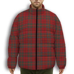 ScotsTee Shop Scottish Stewart of Galloway VS Premium Tartan Collar Down Jacket Winter White Duck Down Plaid