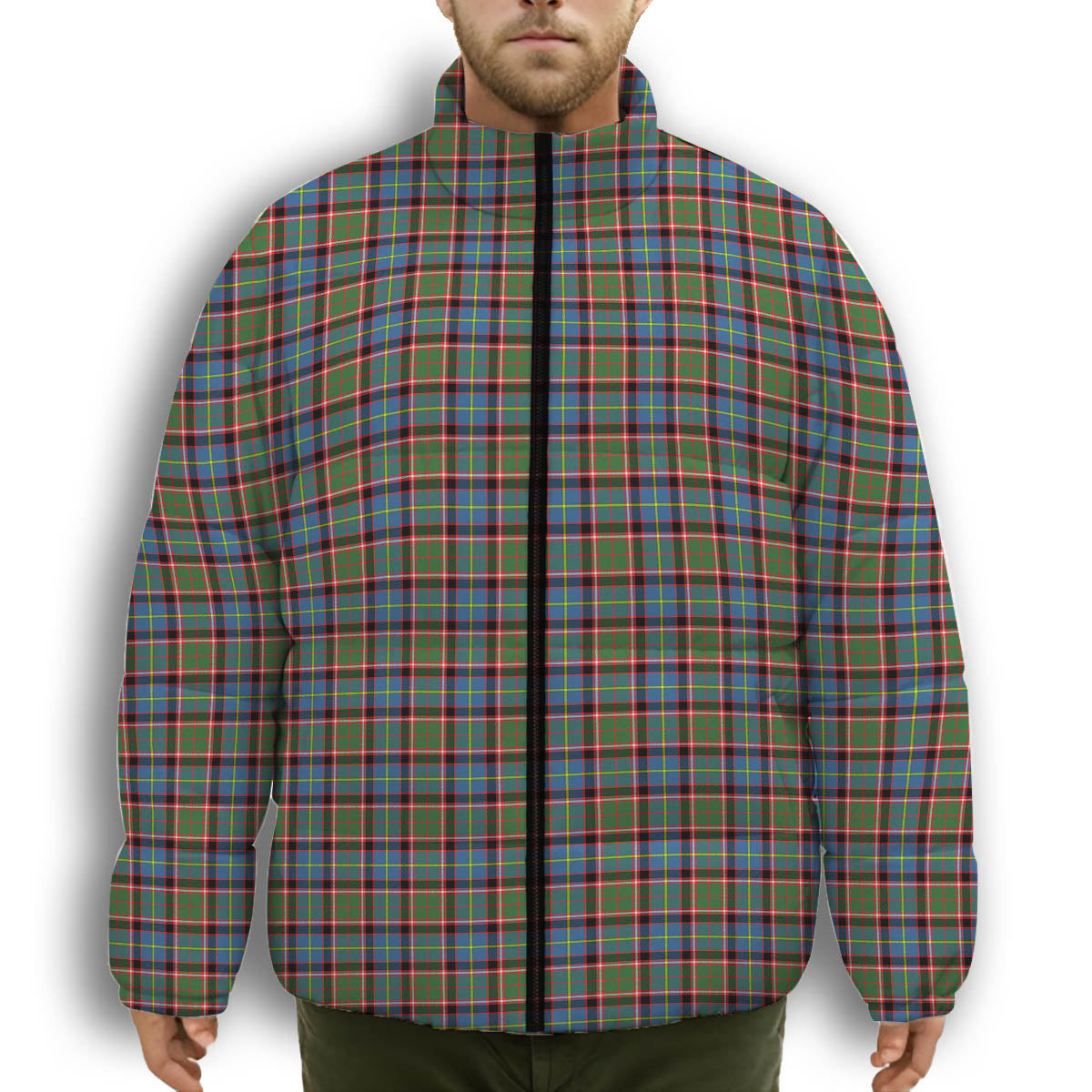 ScotsTee Shop Scottish Stirling SC Premium Tartan Collar Down Jacket Winter White Duck Down Plaid
