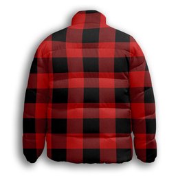ScotsTee Shop Scottish Gregor Red & Black Modern Premium Tartan Collar Down Jacket Winter White Duck Down Plaid