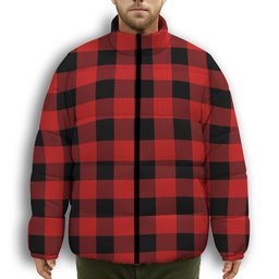 ScotsTee Shop Scottish Gregor Red & Black Modern Premium Tartan Collar Down Jacket Winter White Duck Down Plaid
