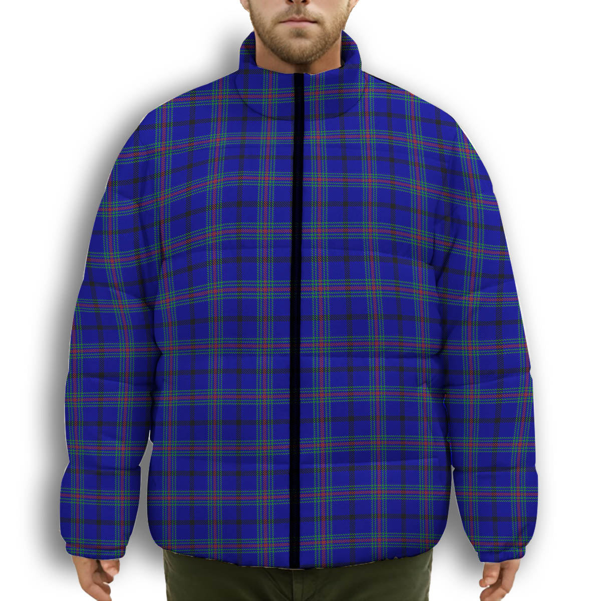 ScotsTee Shop Scottish Kinding Premium Tartan Collar Down Jacket Winter White Duck Down Plaid