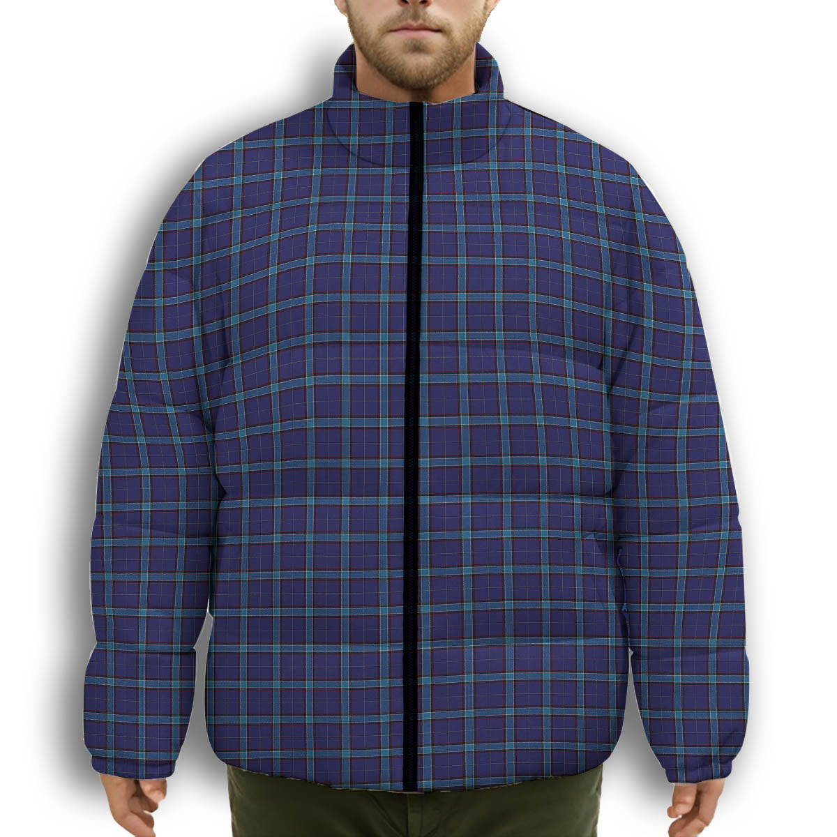ScotsTee Shop Scottish Kirkcaldy Premium Tartan Collar Down Jacket Winter White Duck Down Plaid