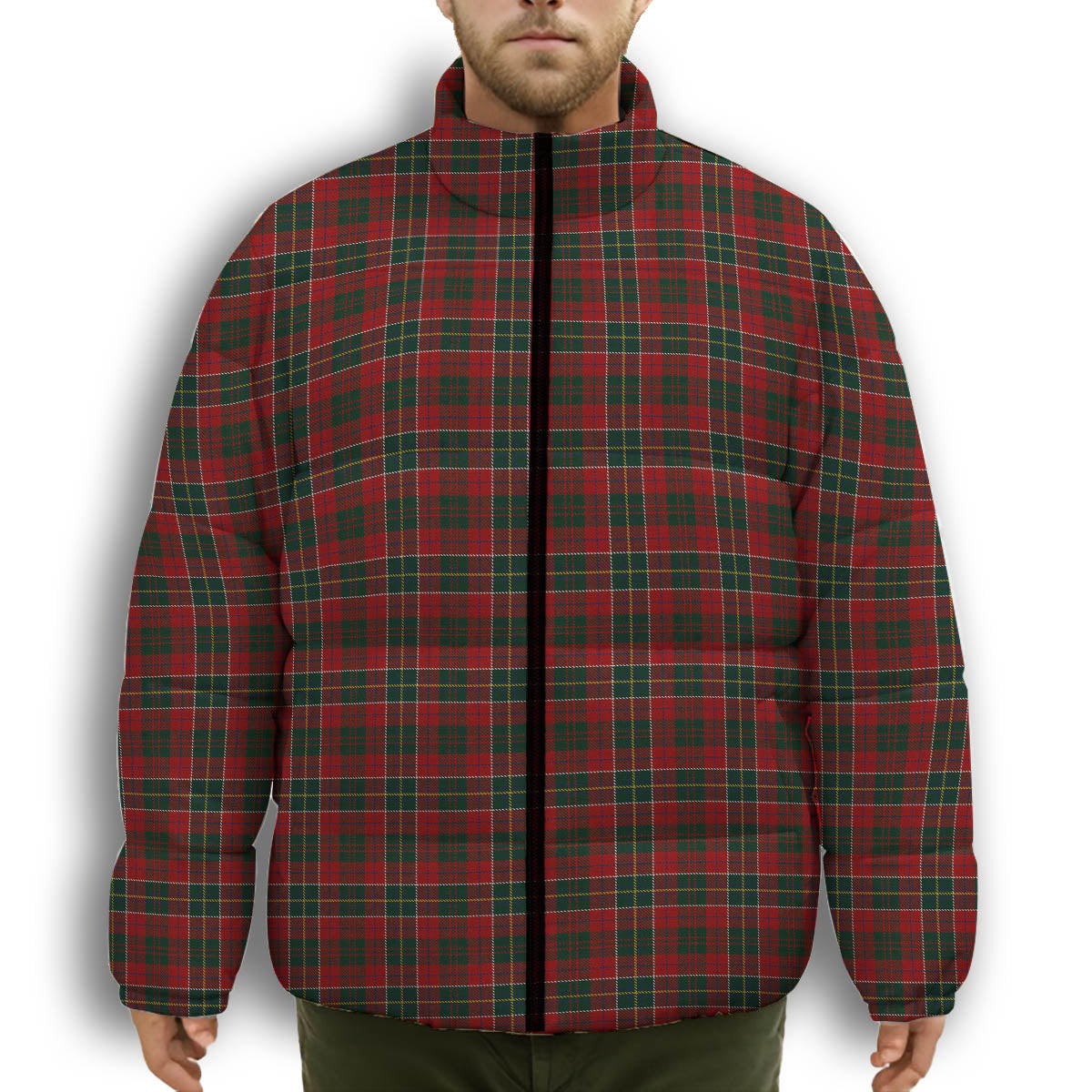 ScotsTee Shop Scottish Hunter USA Premium Tartan Collar Down Jacket Winter White Duck Down Plaid